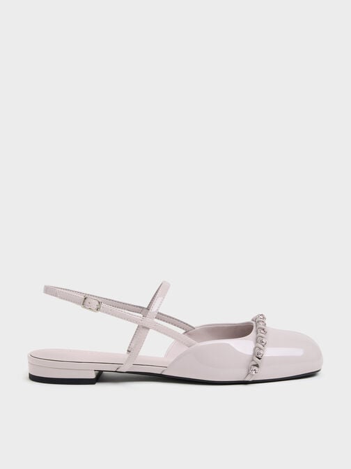 Patent Crystal Slingback Flats, Lilac, hi-res