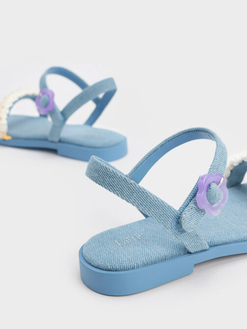 Girls' Floral Denim Sandals, Light Blue, hi-res