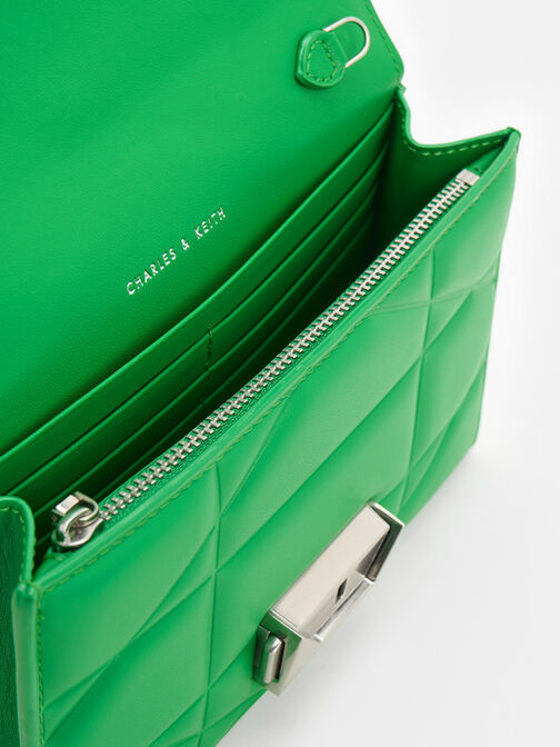 Blanche Chevron Chain-Strap Clutch, Green, hi-res