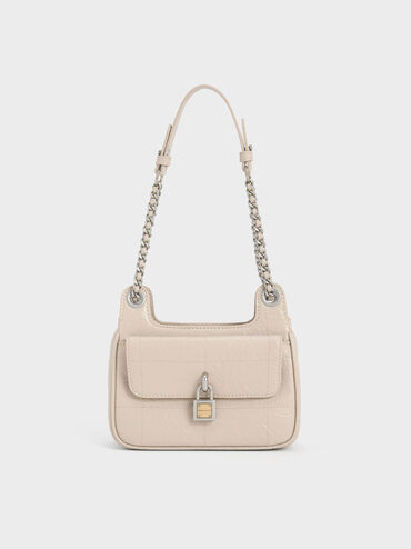 Suki Crinkle-Effect Padlock Shoulder Bag, Oat, hi-res