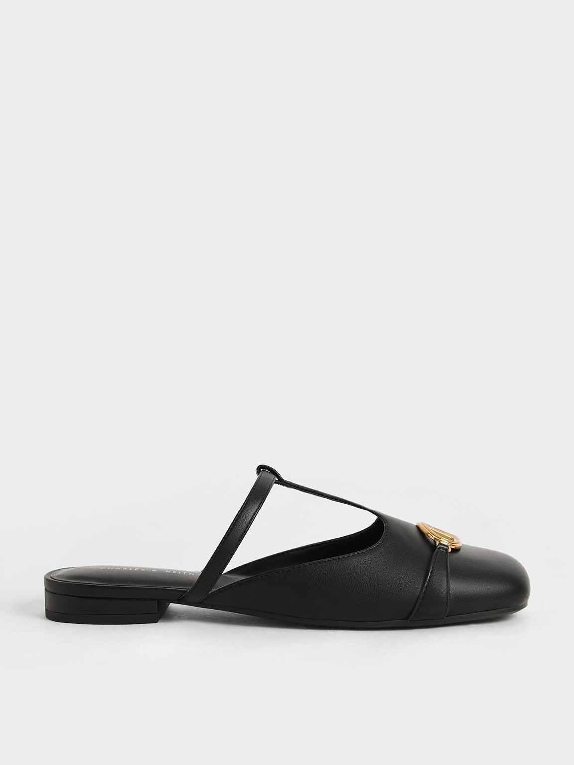 Metallic Accent Cut-Out Flat Mules, Black, hi-res