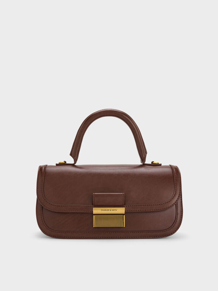 Charlot Elongated Top Handle Bag, Dark Brown, hi-res