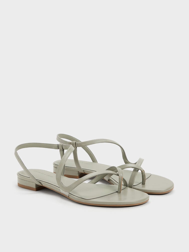 Arden Wavy Strappy Toe-Ring Flat Slingback Sandals, Mint Green, hi-res