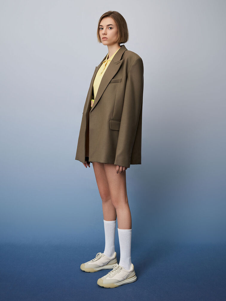 Microfibre & Nylon Low-Top Sneakers, Sand, hi-res