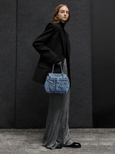 Arita Denim Jeans Top Handle Bag, Denim Blue, hi-res