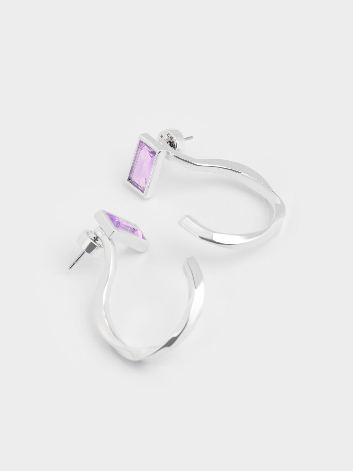 Crystal-Embellished Half Hoop Earrings, Lilac, hi-res