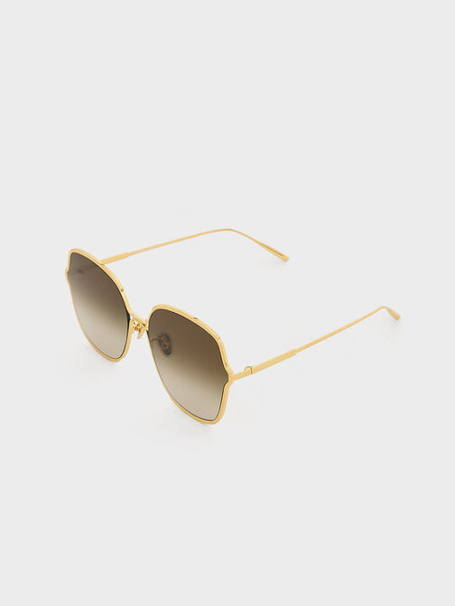 Metal Rim Butterfly Sunglasses, Gold, hi-res