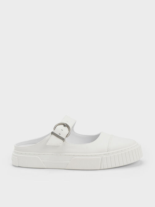 Buckled Slip-On Sneakers, White, hi-res