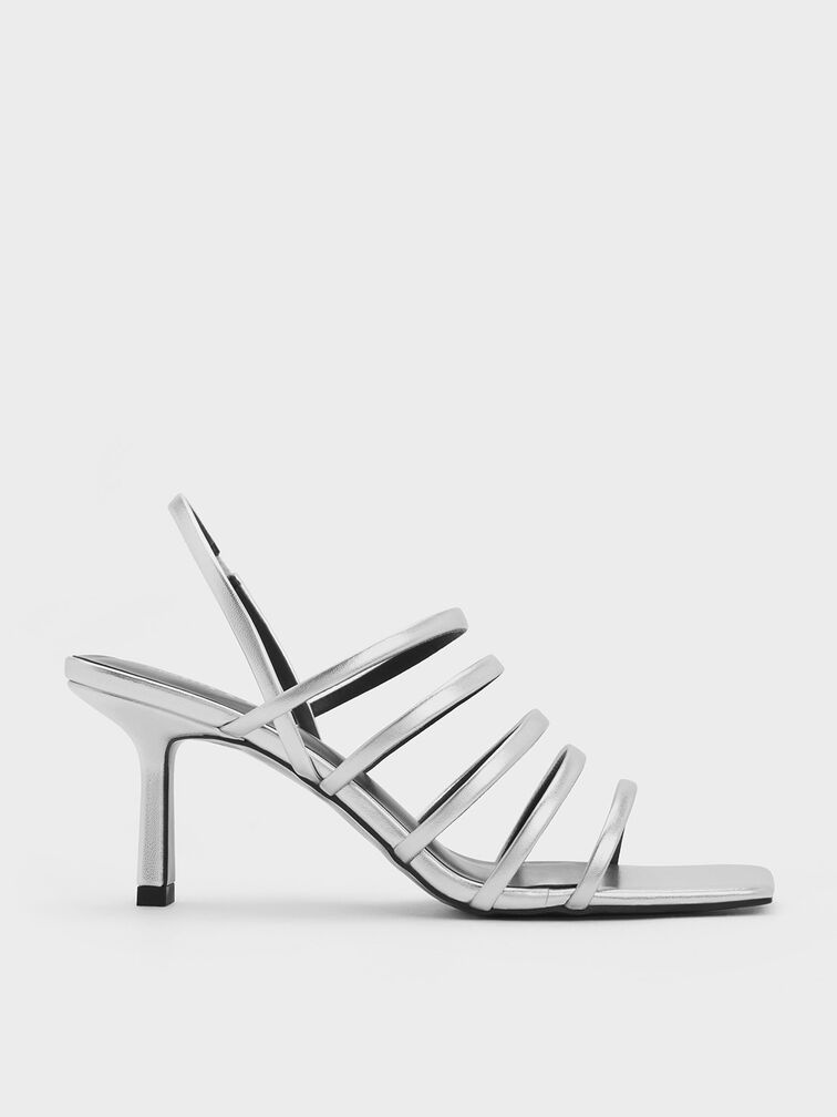 Metallic Strappy Blade Heel Sandals, Silver, hi-res