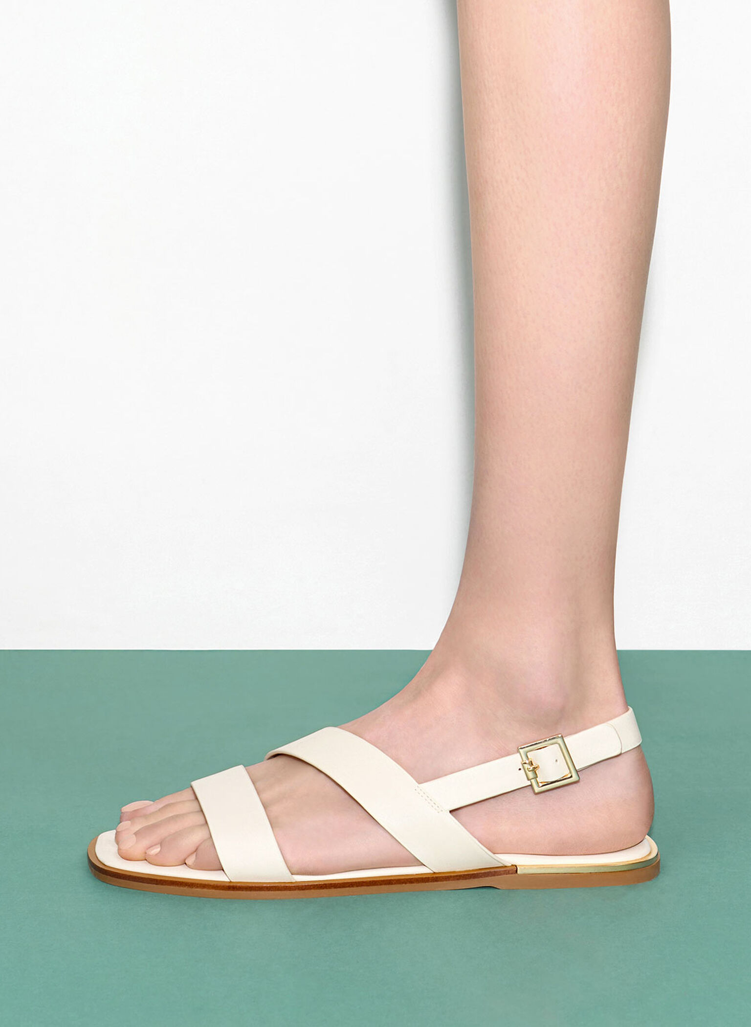 Asymmetric Strap Slingback Flats, Chalk, hi-res
