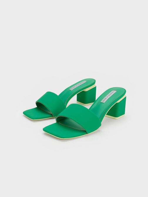 Square Block Heel Mules, Green, hi-res