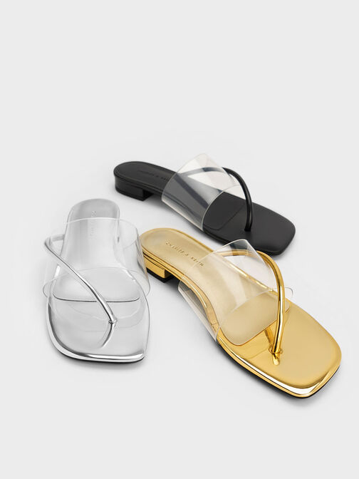 Transparent Thong Sandals, Silver, hi-res