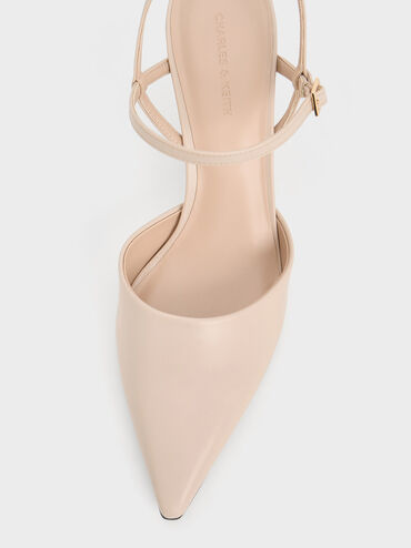 Pointed-Toe Flared Heel Pumps, Nude, hi-res