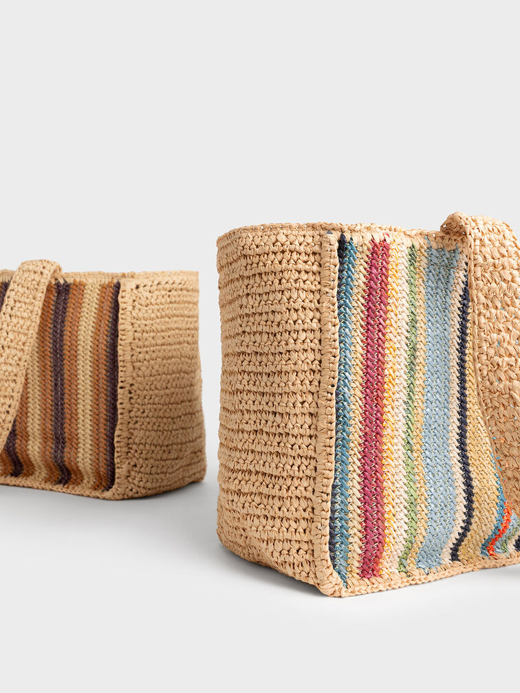 Clarissa Raffia Tote Bag, Brown, hi-res