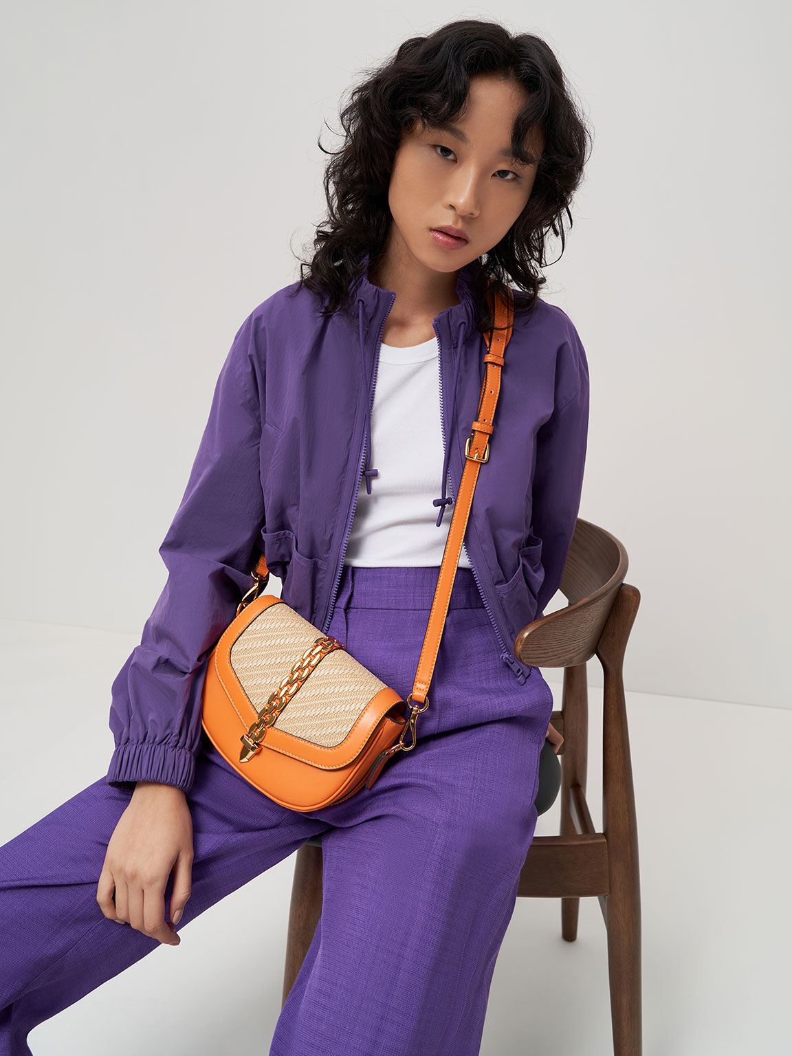 Isana Chain-Accent Crossbody Bag, Orange, hi-res