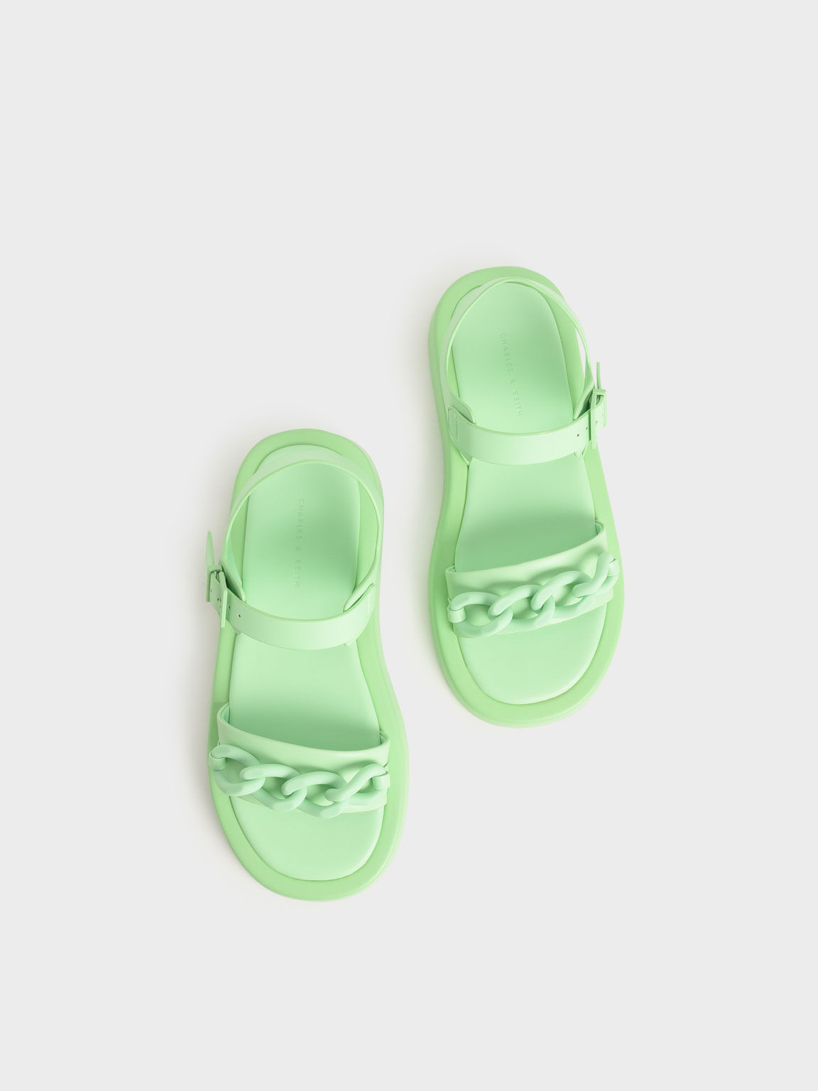 Chunky Chain-Link Ankle-Strap Padded Sandals, Green, hi-res