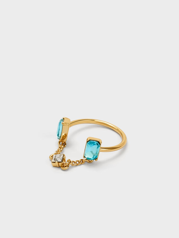 Zira Crystal Chain-Link Open Ring, Gold, hi-res