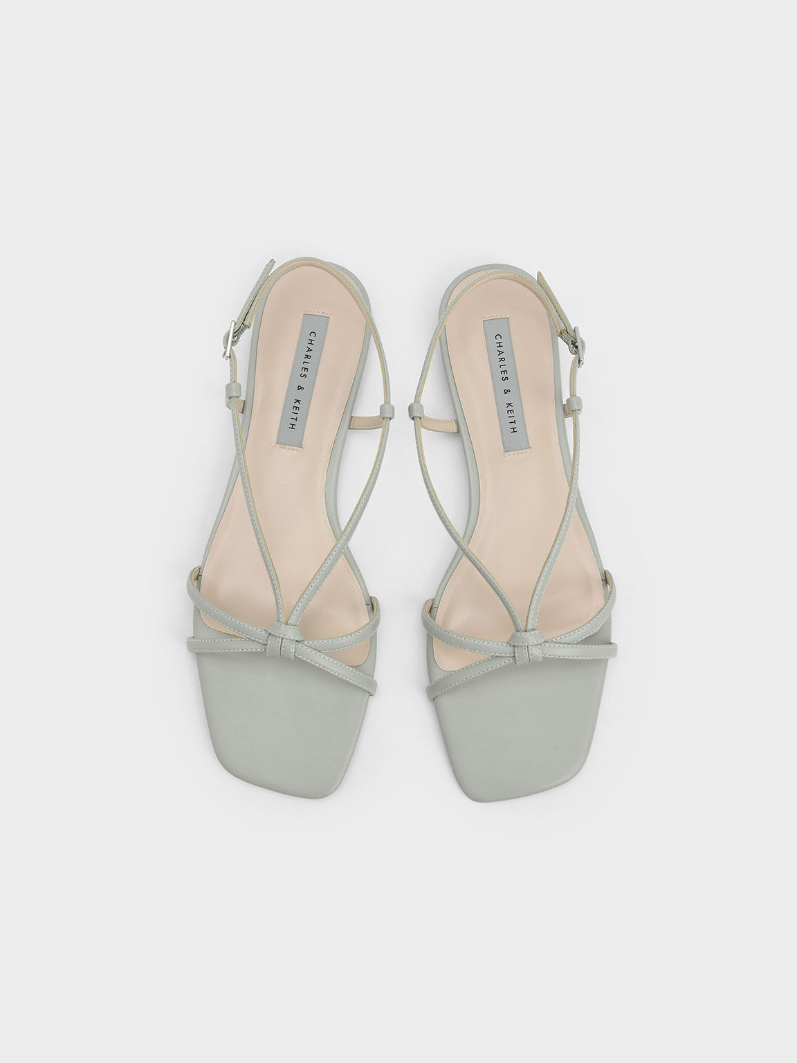Strappy Knotted Slingback Flat Sandals, Mint Green, hi-res