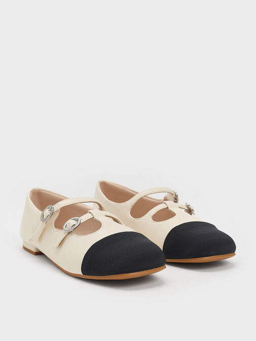 Girls' Double-Strap Two-Tone Mary Janes, Chalk, hi-res