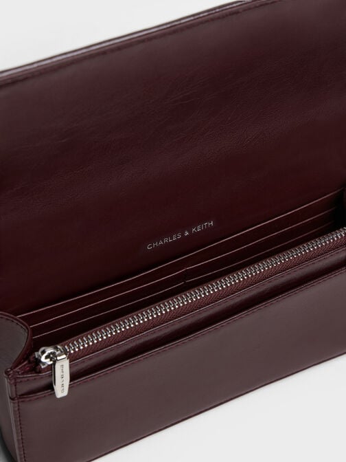 Paffuto Sequinned Wallet On Chain, Burgundy, hi-res