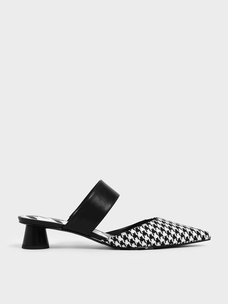 Houndstooth Print Woven Fabric Mules, Multi, hi-res