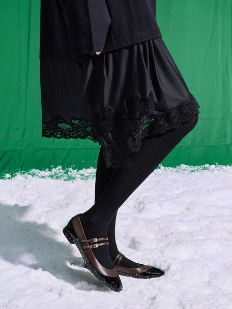 Leather & Patent Double-Strap Mary Jane Flats, Dark Brown, hi-res