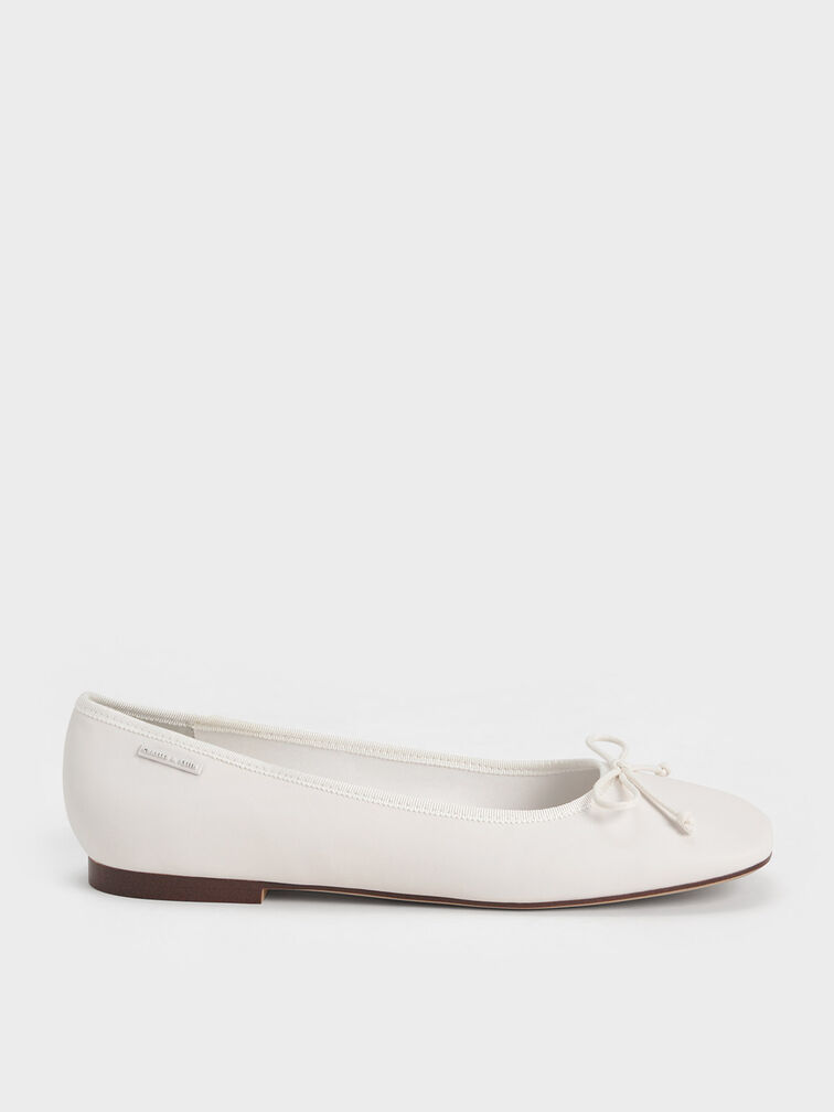 Rhea Bow Ballerinas, White, hi-res