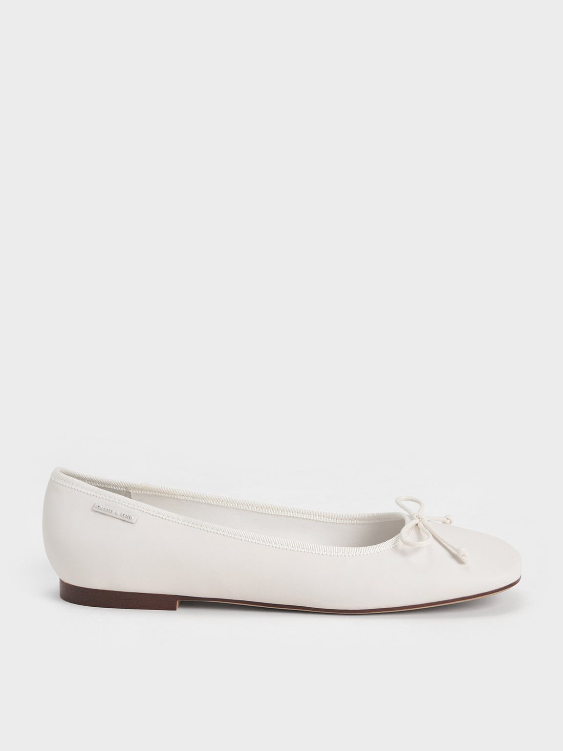 Rounded Square-Toe Bow Ballerinas, White, hi-res