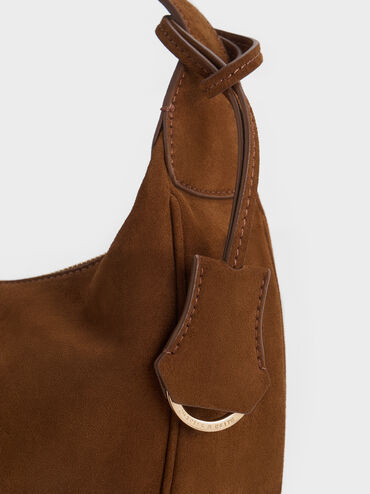 Large Vega Faux Suede Hobo Bag, Pecan Brown, hi-res