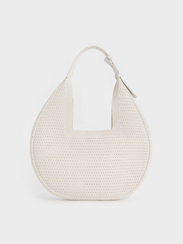 Bolso hobo Ida de punto, Crema, hi-res