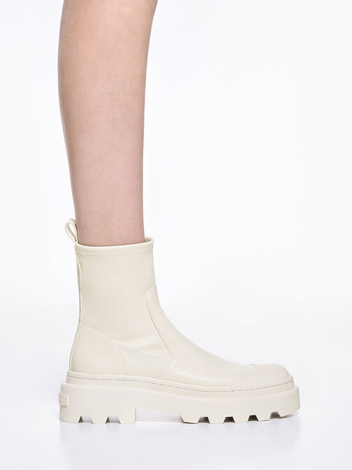 Indra Chunky Ridged-Sole Ankle Boots, Chalk, hi-res