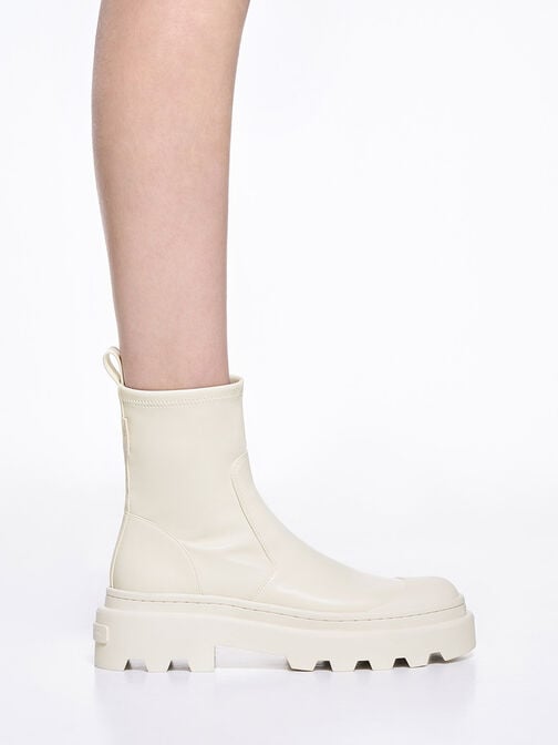 Chunky Ridged-Sole Ankle Boots, Chalk, hi-res