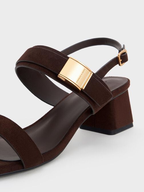 Sandalias de tacón Yvette texturizadas de doble correa, Marrón oscuro, hi-res
