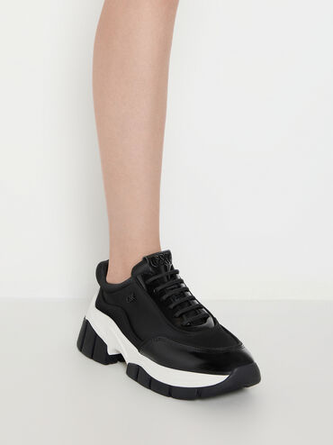 Yunna Leather & Recycled Fabric Chunky Sneakers, Black, hi-res