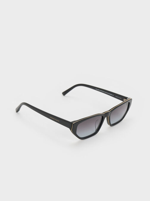 Acetate Cat-Eye Sunglasses, Black, hi-res