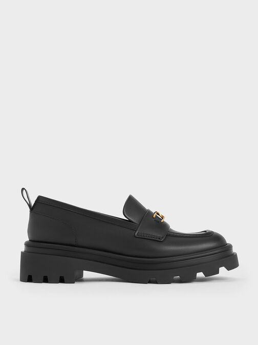 Mocasines Gabine de piel con lengüeta, Negro, hi-res