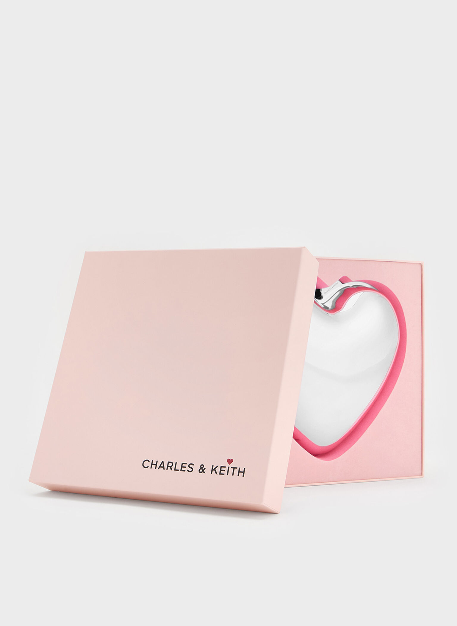 Bolso de mano metálico tipo corazón, Plateado, hi-res