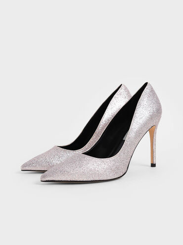 Glitter Stiletto Pumps, Silver, hi-res