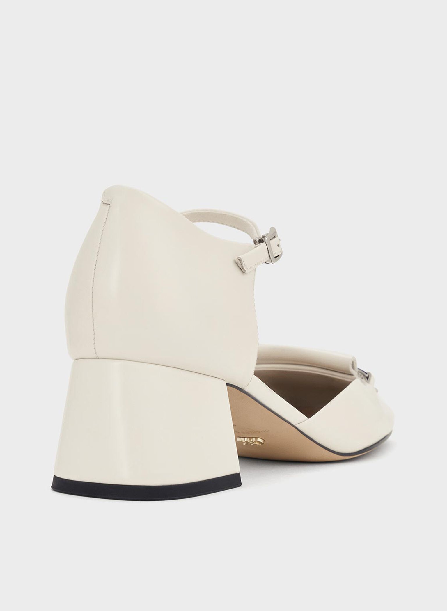 Leather Square-Toe D'Orsay Ankle-Strap Pumps, Chalk, hi-res