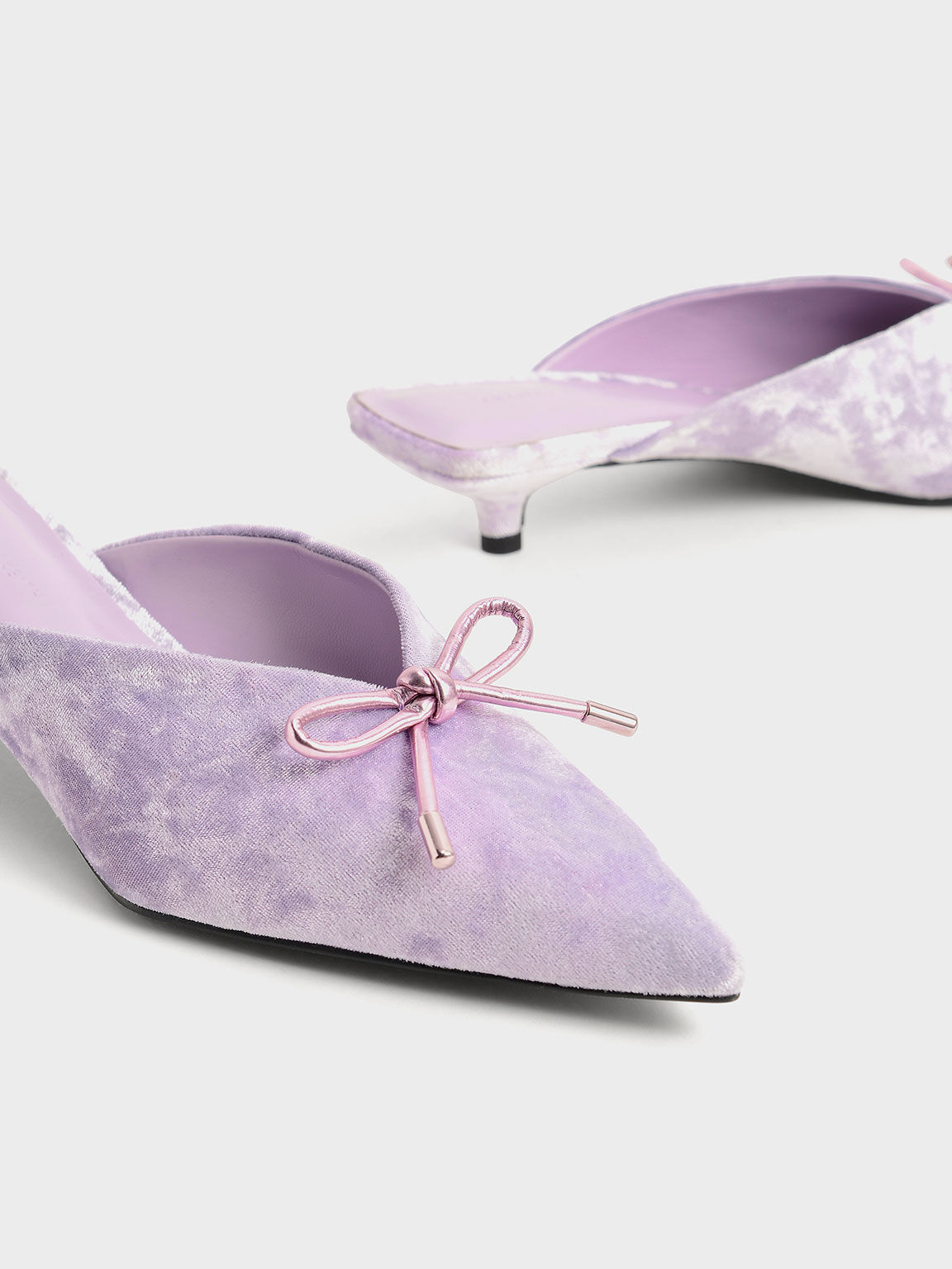 Azalea Velvet Bow-Embellished Mules​, Lilac, hi-res