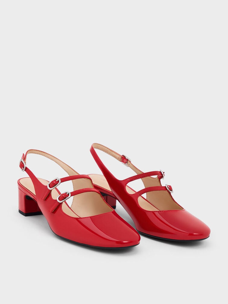 雙帶瑪莉珍粗跟鞋, 紅色, hi-res