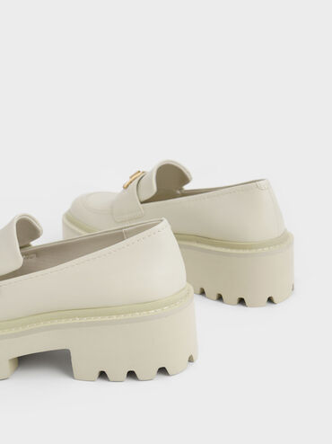 Metallic Accent Chunky Platform Penny Loafers, Chalk, hi-res