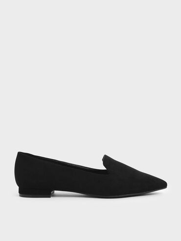 Textured Pointed Toe Loafer Flats, Black, hi-res