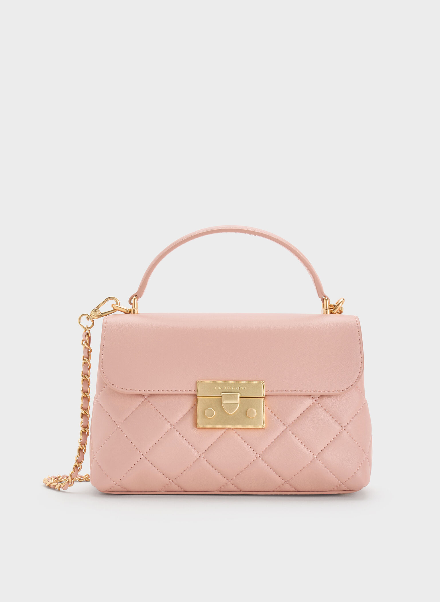 Alva Quilted Top Handle Bag, Light Pink, hi-res