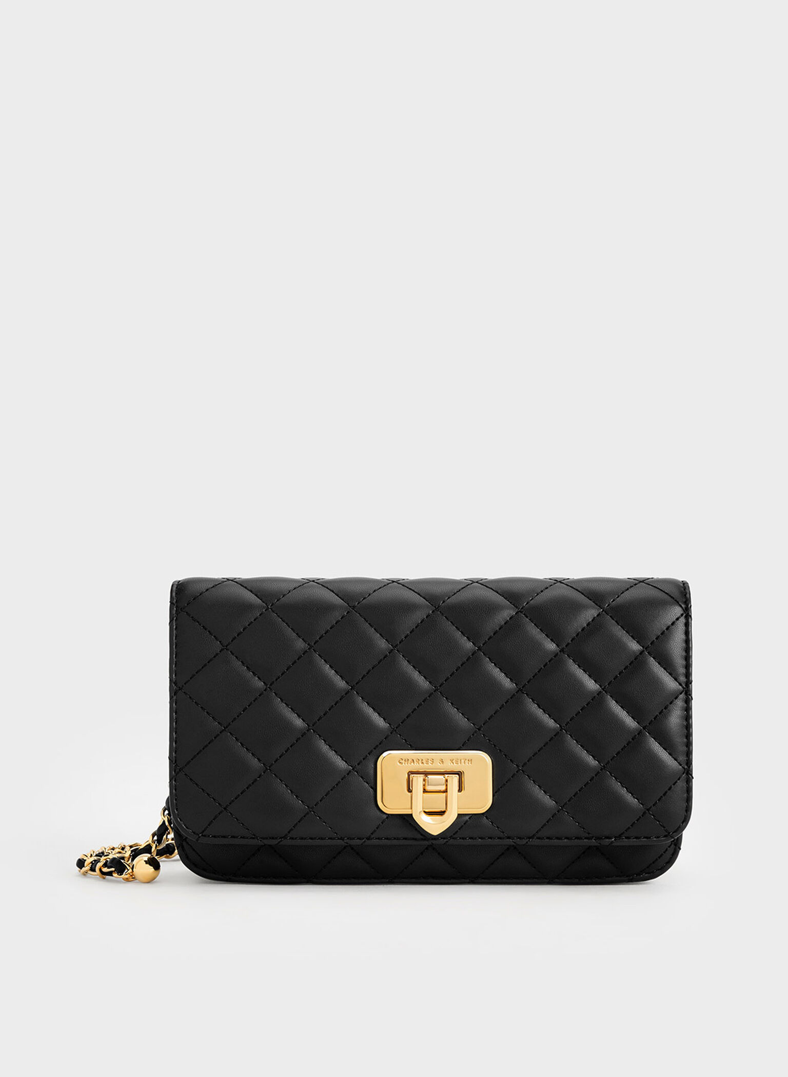 Cressida Quilted Push-Lock Clutch, Black, hi-res