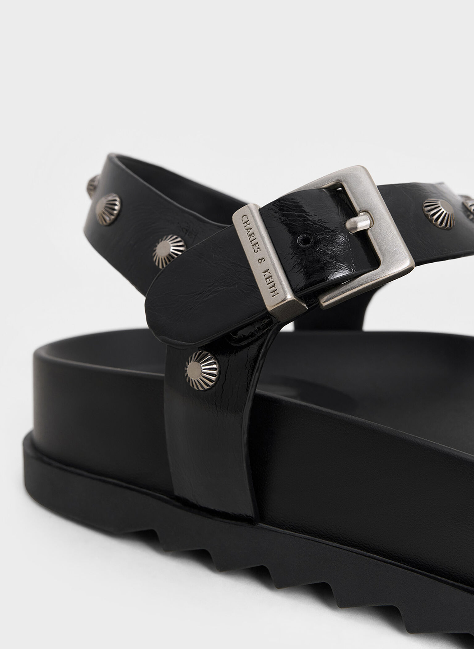 Studded Heart-Embellished Thong Sandals, Black, hi-res
