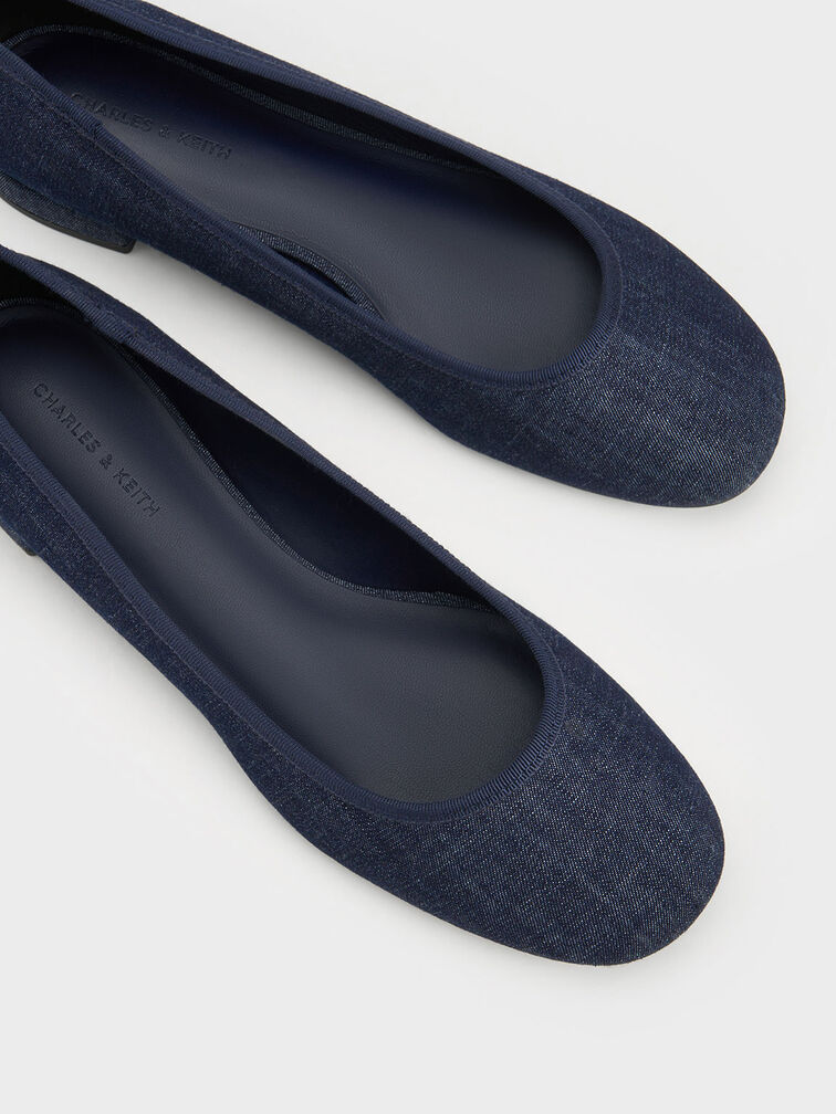 Dark Blue Denim Ankle-Strap Ballet Flats - CHARLES & KEITH US