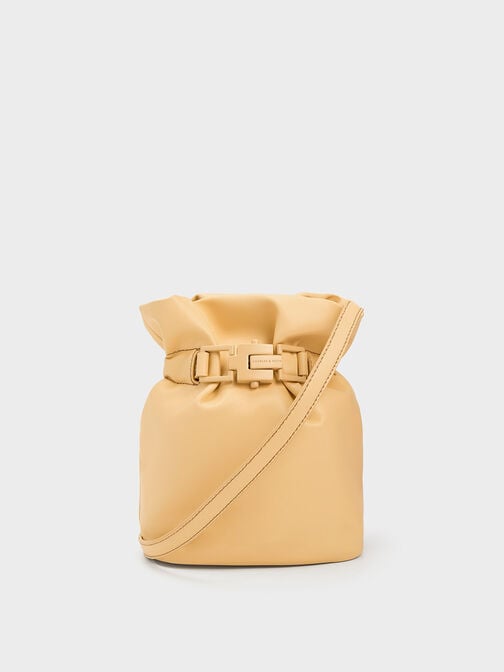 Dua 腰帶釦水桶包, 米黃色, hi-res
