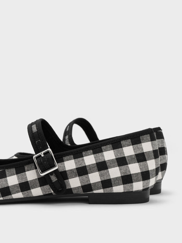 Checkered Buckled Mary Jane Flats, Black Textured, hi-res