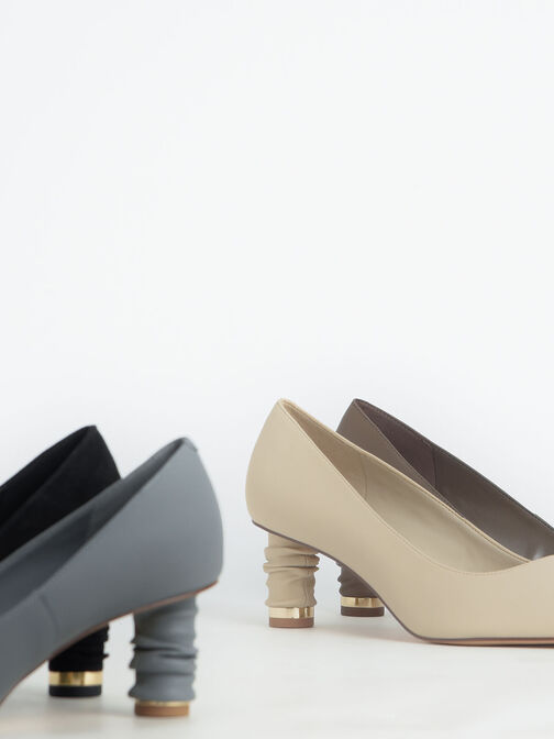 Cylindrical Heel Pointed Toe Pumps, Taupe, hi-res